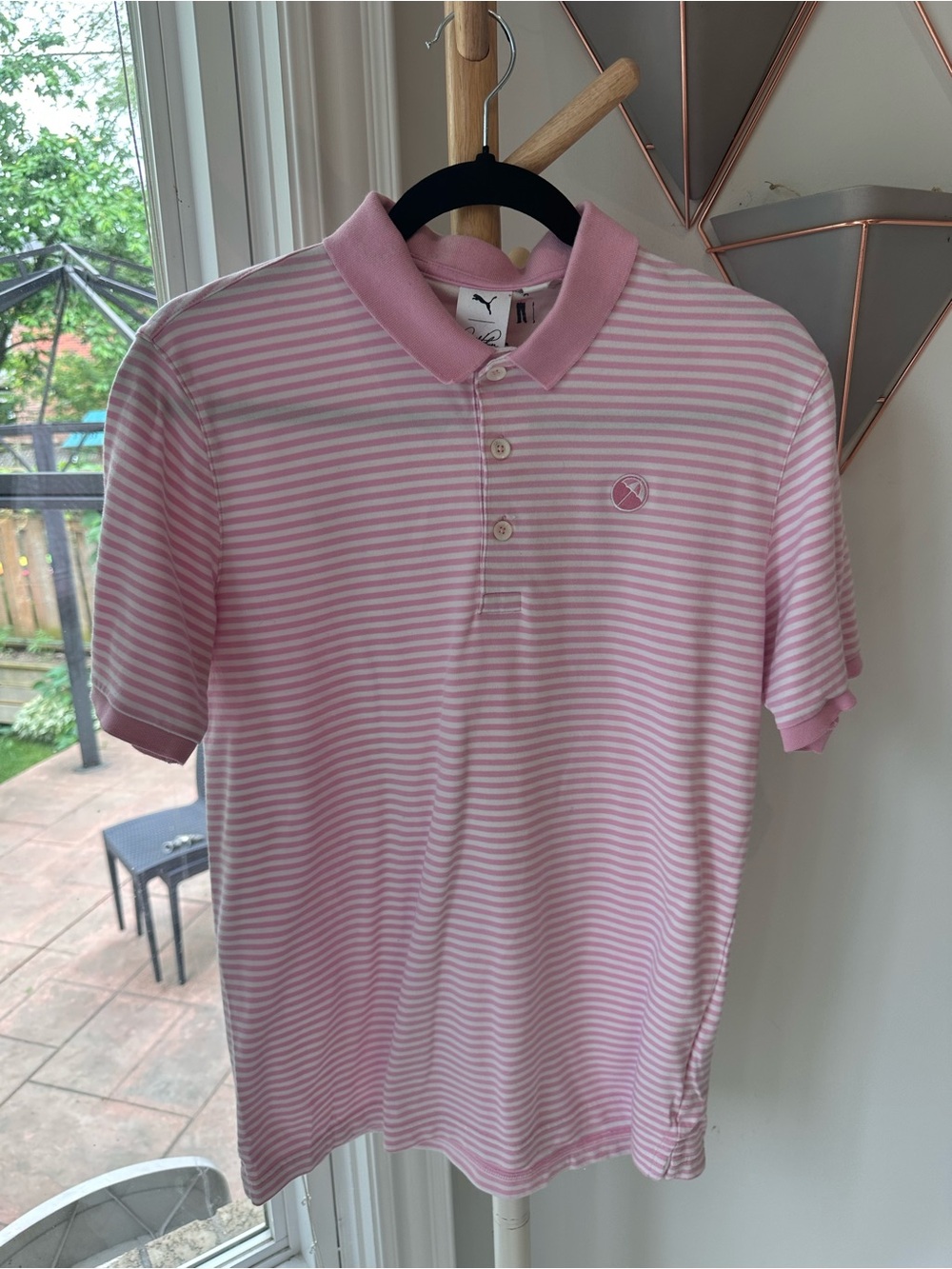 Puma x Arnold Palmer Men’s Pink White Striped Polo Golf Shirt Top Size Small